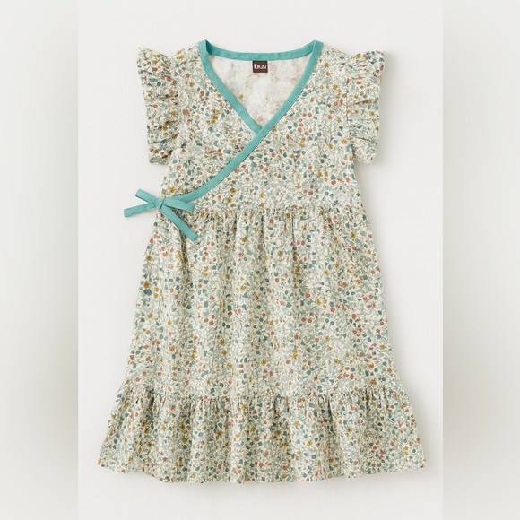 Tea Collection Toddler Girls Nile Floral Chalk Woven Wrap Dress Size 4 - Picture 1 of 11